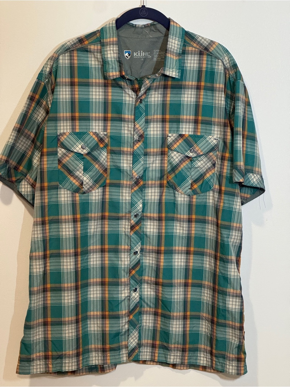 KÜHL ELUXOR Plaid Snap Front Shirt XL Outdoor Performance Short Sleeve